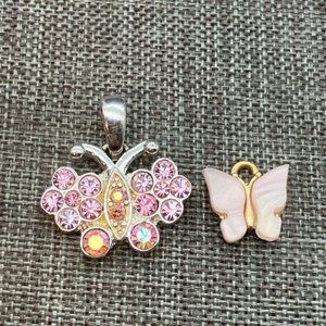 Butterfly Pendant Charm Lot Pink Silver Rhinestone Gold MOP Barbie Soft Girl